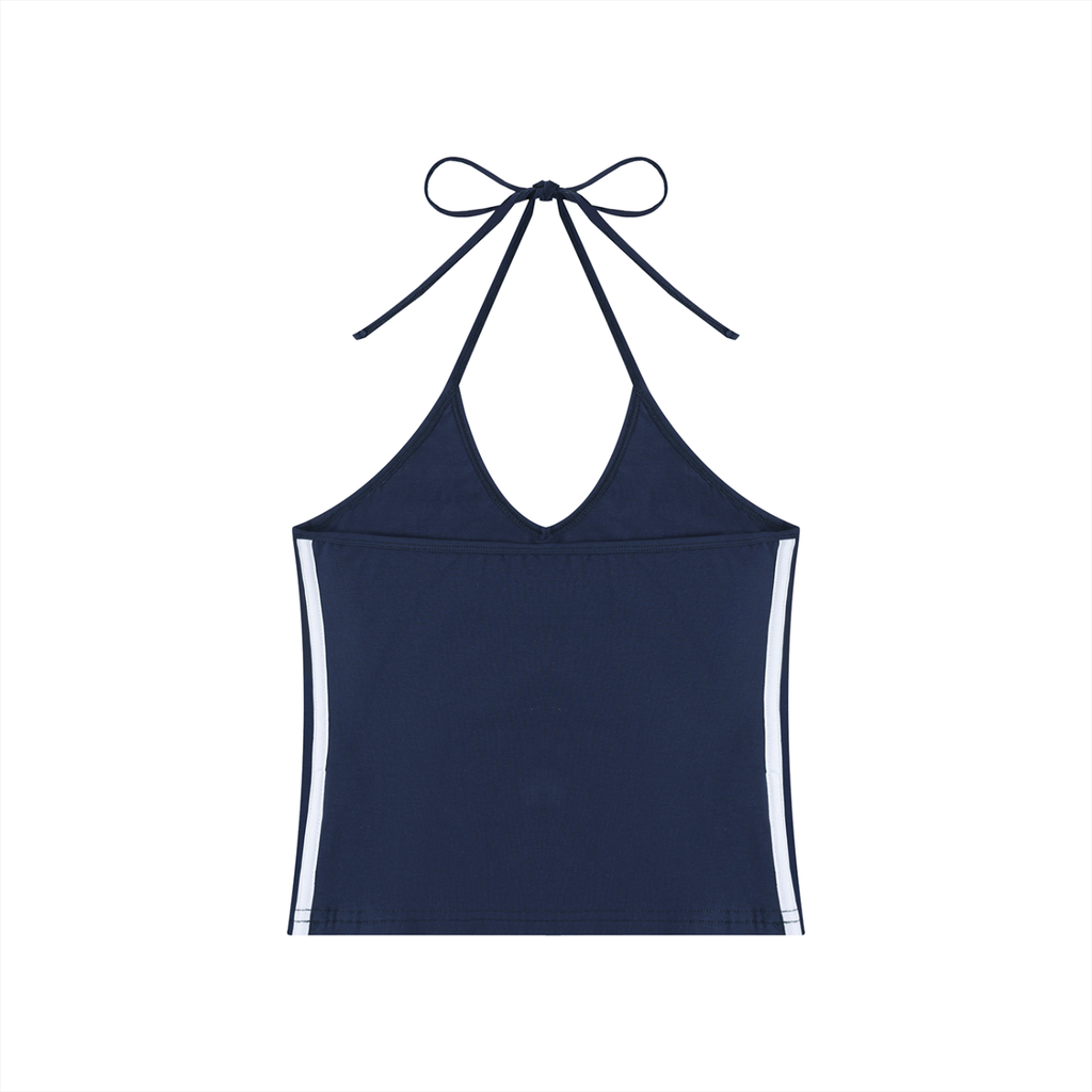 New Mode Women's Color Block Halter Crop Tank Top