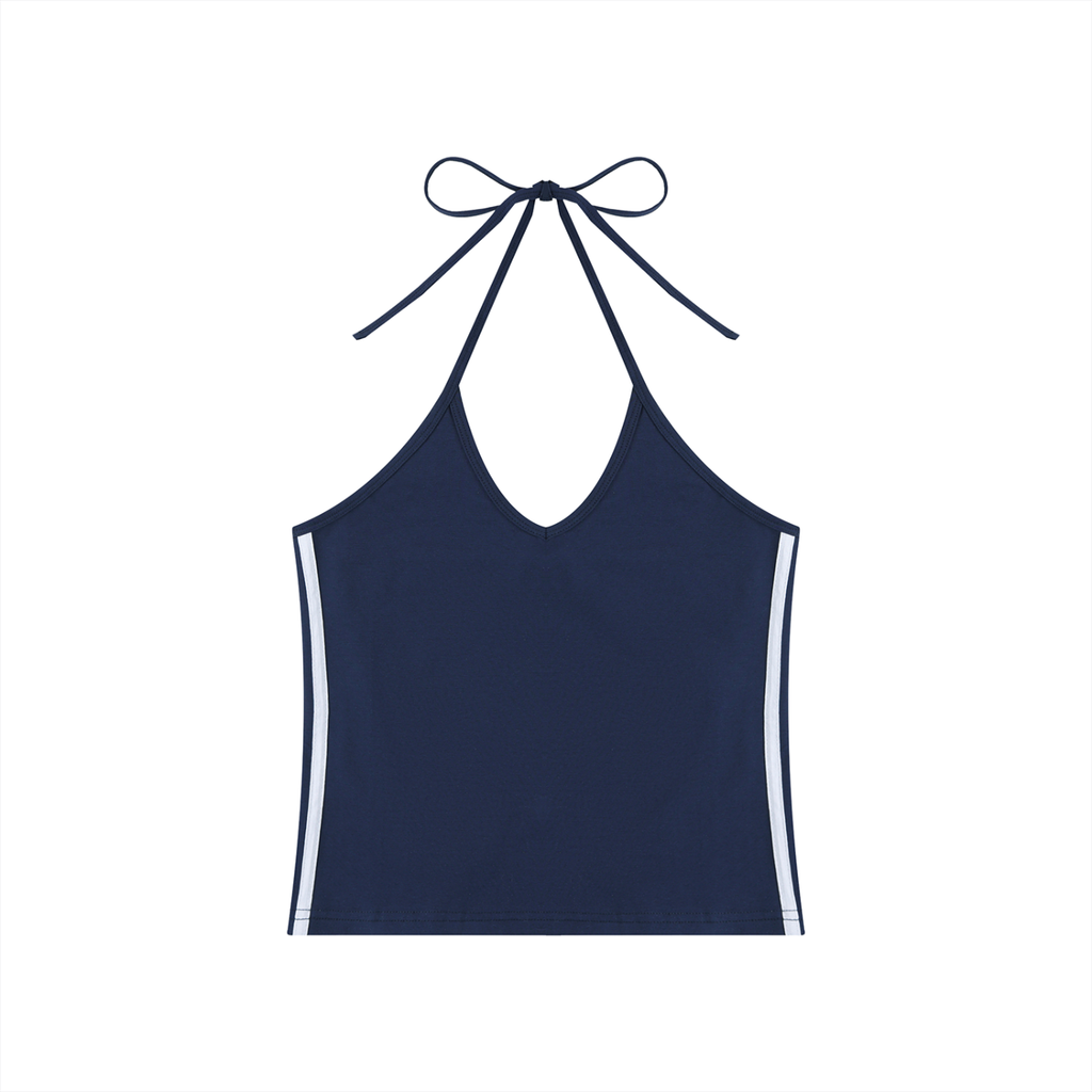 New Mode Women's Color Block Halter Crop Tank Top