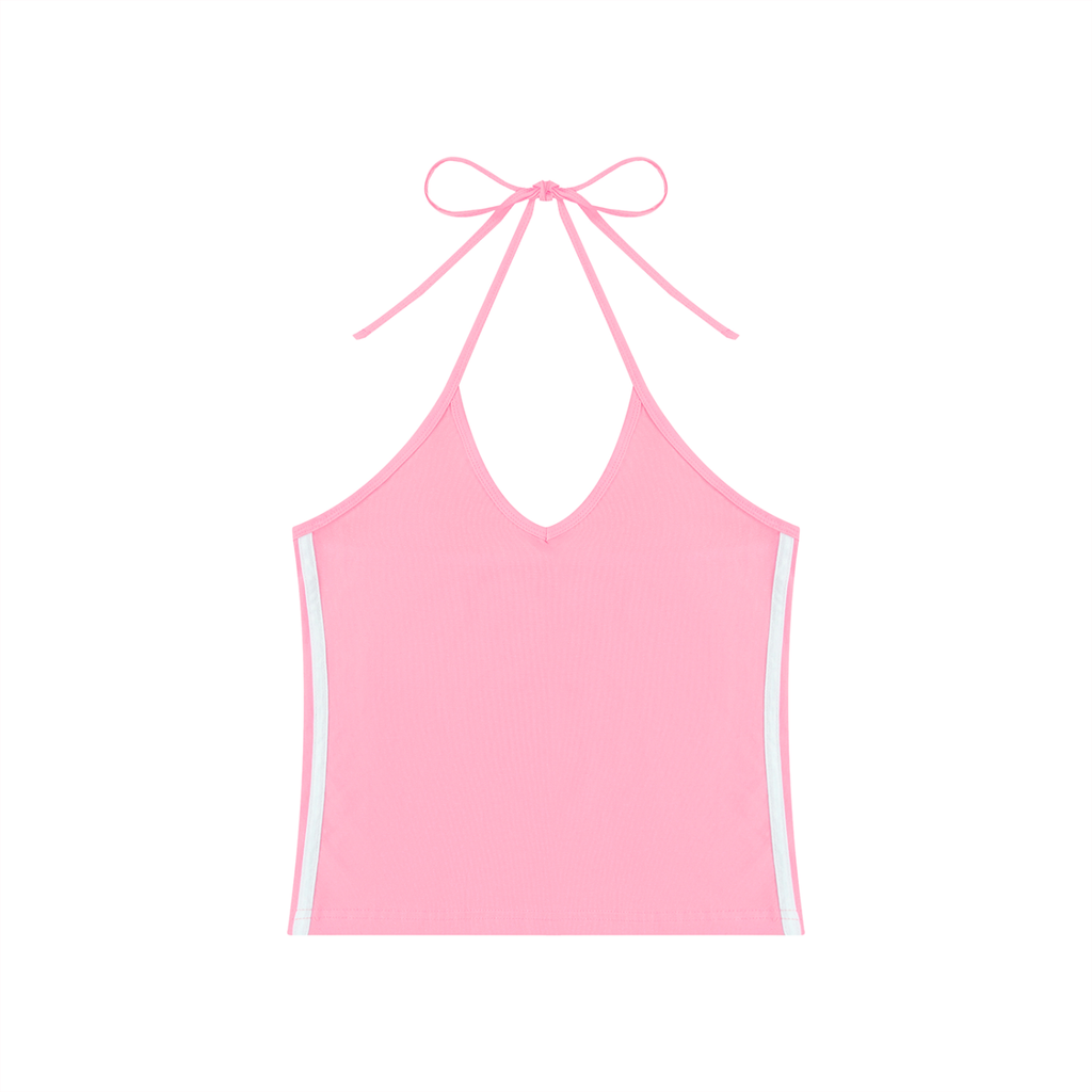 New Mode Women's Color Block Halter Crop Tank Top