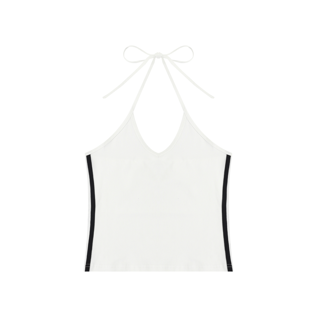 New Mode Women's Color Block Halter Crop Tank Top